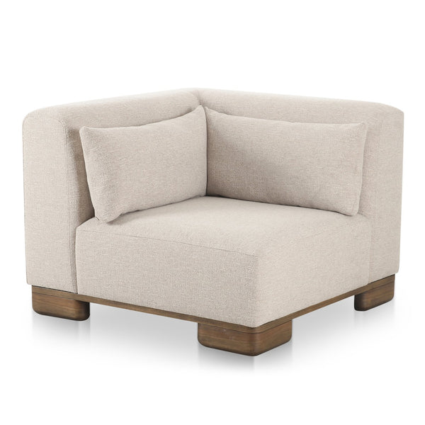 Moe's Home June Modular Sectional - Versatile Elegance With Plush Comfort, Textured Performance Fabric & Oak Base Beige Upholstery, 72% Polyester,28% Acrylic,Oak Veneer Base Oa-1030-34
