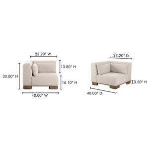 Moe's Home June Modular Sectional - Versatile Elegance With Plush Comfort, Textured Performance Fabric & Oak Base Beige Upholstery, 72% Polyester,28% Acrylic,Oak Veneer Base Oa-1030-34