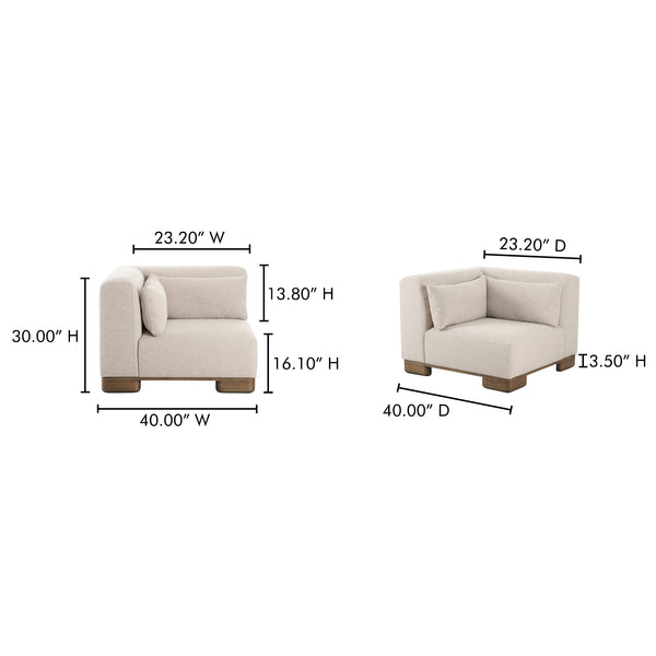 Moe's Home June Modular Sectional - Versatile Elegance With Plush Comfort, Textured Performance Fabric & Oak Base Beige Upholstery, 72% Polyester,28% Acrylic,Oak Veneer Base Oa-1030-34
