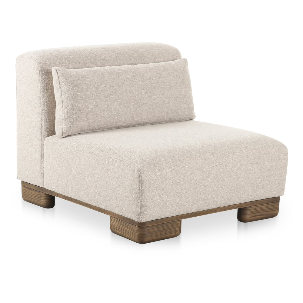 Moe's Home June Modular Sectional - Versatile Elegance With Plush Comfort, Textured Performance Fabric & Oak Base Beige Upholstery, 72% Polyester,28% Acrylic,Oak Veneer Base Oa-1031-34