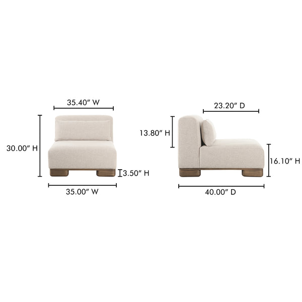Moe's Home June Modular Sectional - Versatile Elegance With Plush Comfort, Textured Performance Fabric & Oak Base Beige Upholstery, 72% Polyester,28% Acrylic,Oak Veneer Base Oa-1031-34