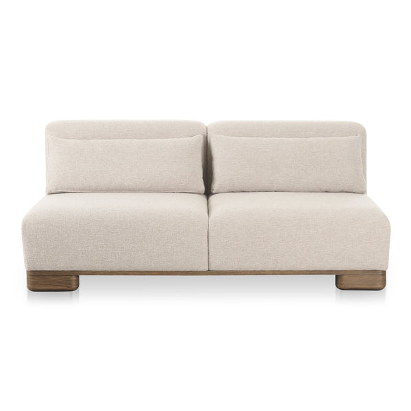 Moe's Home June Modular Sectional - Versatile Elegance With Plush Comfort, Textured Performance Fabric & Oak Base Beige Upholstery, 72% Polyester,28% Acrylic,Oak Veneer Base Oa-1032-34