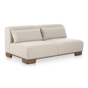 Moe's Home June Modular Sectional - Versatile Elegance With Plush Comfort, Textured Performance Fabric & Oak Base Beige Upholstery, 72% Polyester,28% Acrylic,Oak Veneer Base Oa-1032-34