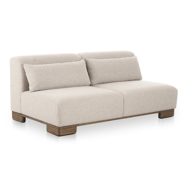 Moe's Home June Modular Sectional - Versatile Elegance With Plush Comfort, Textured Performance Fabric & Oak Base Beige Upholstery, 72% Polyester,28% Acrylic,Oak Veneer Base Oa-1032-34