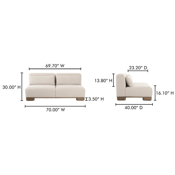 Moe's Home June Modular Sectional - Versatile Elegance With Plush Comfort, Textured Performance Fabric & Oak Base Beige Upholstery, 72% Polyester,28% Acrylic,Oak Veneer Base Oa-1032-34