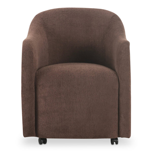 Moe's Home Drava Rolling Dining Chair - Comfort-driven Design With Versatile Mobility And Soft Upholstery Brown Upholstery, 100% Polyester,Plywood Frame Oa-1034-20