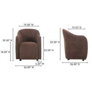 Moe's Home Drava Rolling Dining Chair - Comfort-driven Design With Versatile Mobility And Soft Upholstery Brown Upholstery, 100% Polyester,Plywood Frame Oa-1034-20