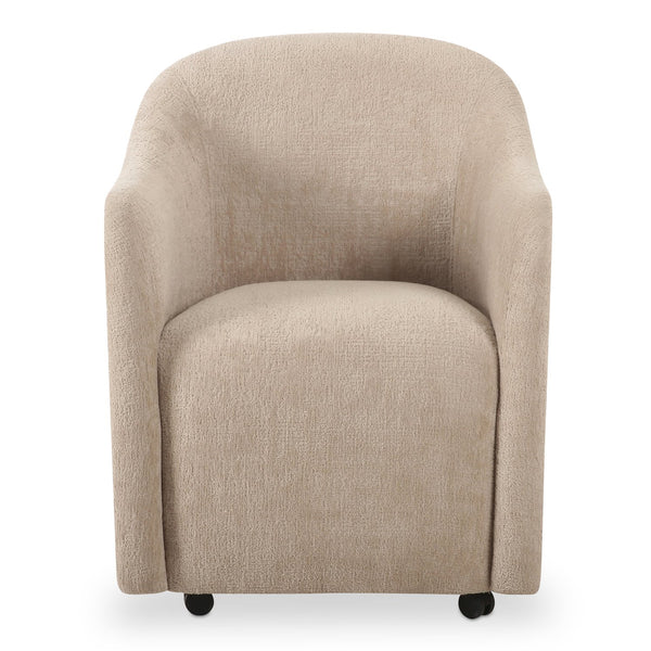 Moe's Home Drava Rolling Dining Chair - Comfort-driven Design With Versatile Mobility And Soft Upholstery Beige Upholstery, 100% Polyester,Plywood Frame Oa-1034-34
