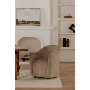 Moe's Home Drava Rolling Dining Chair - Comfort-driven Design With Versatile Mobility And Soft Upholstery Beige Upholstery, 100% Polyester,Plywood Frame Oa-1034-34