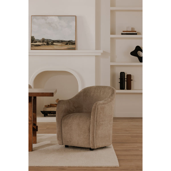 Moe's Home Drava Rolling Dining Chair - Comfort-driven Design With Versatile Mobility And Soft Upholstery Beige Upholstery, 100% Polyester,Plywood Frame Oa-1034-34