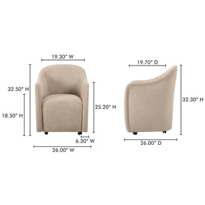 Moe's Home Drava Rolling Dining Chair - Comfort-driven Design With Versatile Mobility And Soft Upholstery Beige Upholstery, 100% Polyester,Plywood Frame Oa-1034-34