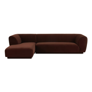 Moe's Home Zandro Sectional Sofa - Luxurious Plush Velvet Upholstery With Elegant Channel Detailing For Comfort Brown Upholstery, 100% Polyester,Plywood Frame Oa-1036-03-l-0