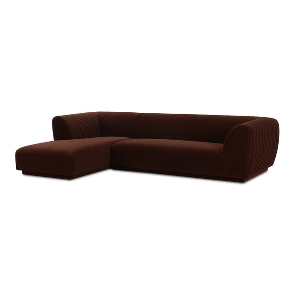 Moe's Home Zandro Sectional Sofa - Luxurious Plush Velvet Upholstery With Elegant Channel Detailing For Comfort Brown Upholstery, 100% Polyester,Plywood Frame Oa-1036-03-l-0