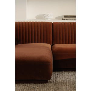 Moe's Home Zandro Sectional Sofa - Luxurious Plush Velvet Upholstery With Elegant Channel Detailing For Comfort Brown Upholstery, 100% Polyester,Plywood Frame Oa-1036-03-l-0