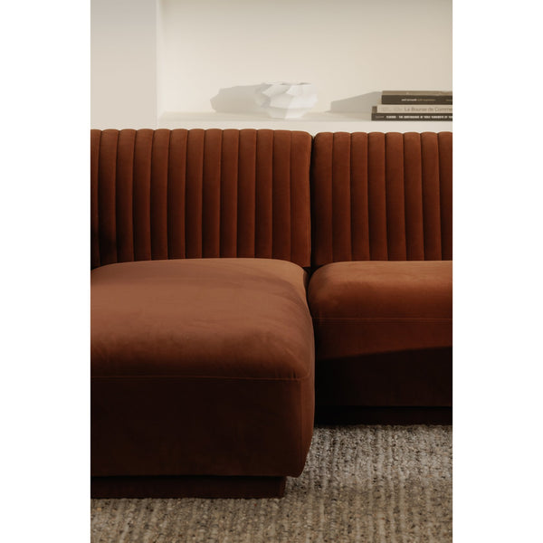 Moe's Home Zandro Sectional Sofa - Luxurious Plush Velvet Upholstery With Elegant Channel Detailing For Comfort Brown Upholstery, 100% Polyester,Plywood Frame Oa-1036-03-l-0