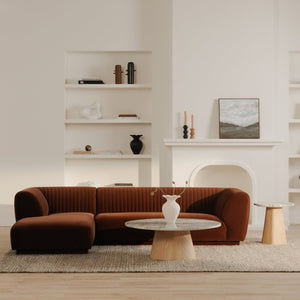 Moe's Home Zandro Sectional Sofa - Luxurious Plush Velvet Upholstery With Elegant Channel Detailing For Comfort Brown Upholstery, 100% Polyester,Plywood Frame Oa-1036-03-l-0