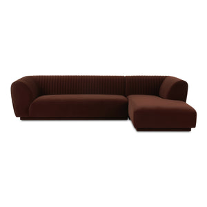 Moe's Home Zandro Sectional Sofa - Luxurious Plush Velvet Upholstery With Elegant Channel Detailing For Comfort Brown Upholstery, 100% Polyester,Plywood Frame Oa-1036-03-r-0
