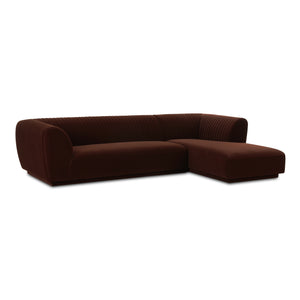 Moe's Home Zandro Sectional Sofa - Luxurious Plush Velvet Upholstery With Elegant Channel Detailing For Comfort Brown Upholstery, 100% Polyester,Plywood Frame Oa-1036-03-r-0