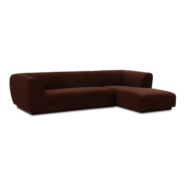 Moe's Home Zandro Sectional Sofa - Luxurious Plush Velvet Upholstery With Elegant Channel Detailing For Comfort Brown Upholstery, 100% Polyester,Plywood Frame Oa-1036-03-r-0
