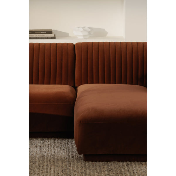 Moe's Home Zandro Sectional Sofa - Luxurious Plush Velvet Upholstery With Elegant Channel Detailing For Comfort Brown Upholstery, 100% Polyester,Plywood Frame Oa-1036-03-r-0