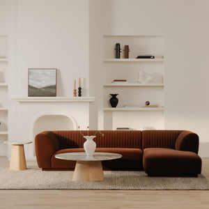 Moe's Home Zandro Sectional Sofa - Luxurious Plush Velvet Upholstery With Elegant Channel Detailing For Comfort Brown Upholstery, 100% Polyester,Plywood Frame Oa-1036-03-r-0