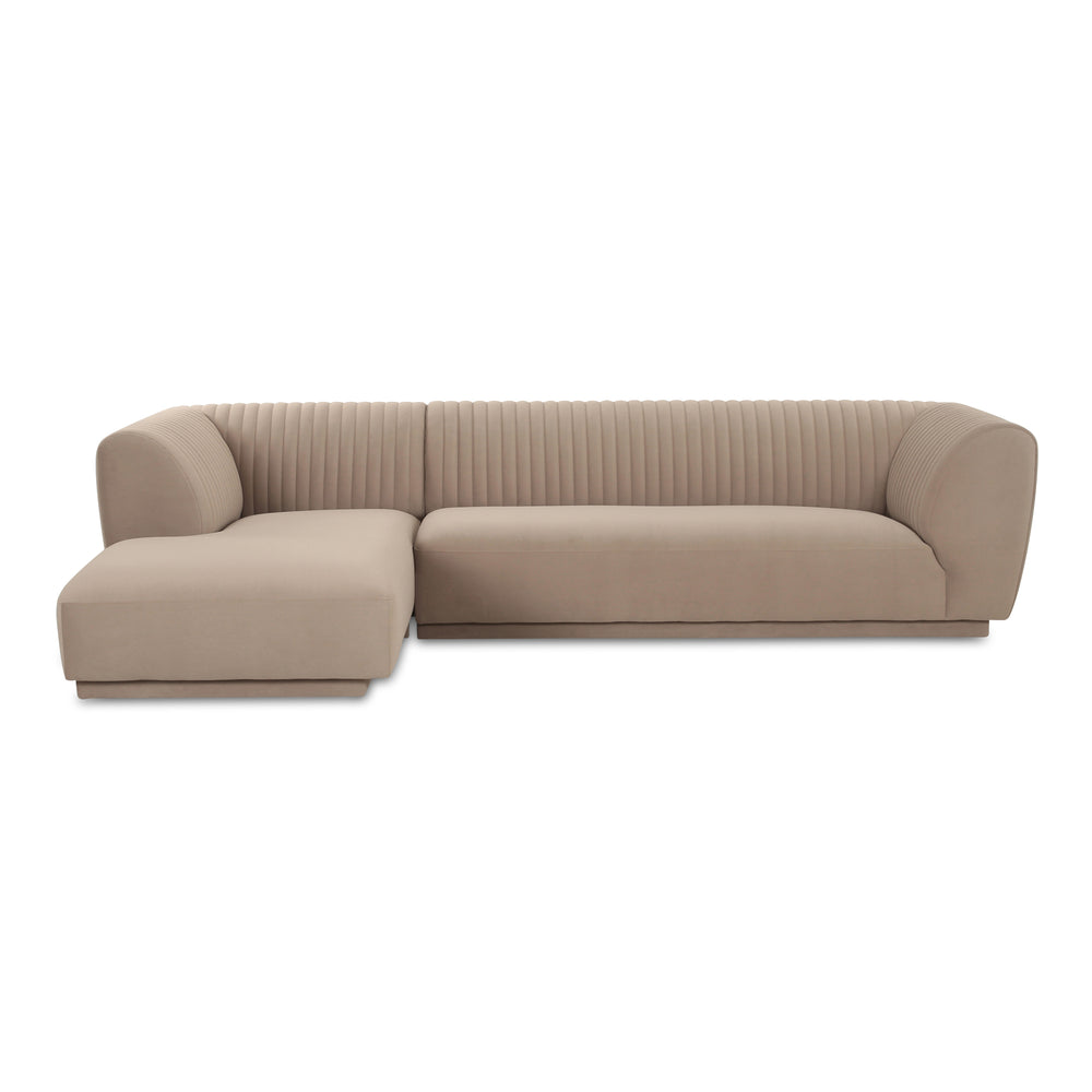 Moe's Home Zandro Sectional Sofa - Luxurious Plush Velvet Upholstery With Elegant Channel Detailing For Comfort Beige Upholstery, 100% Polyester,Plywood Frame Oa-1036-34-l-0