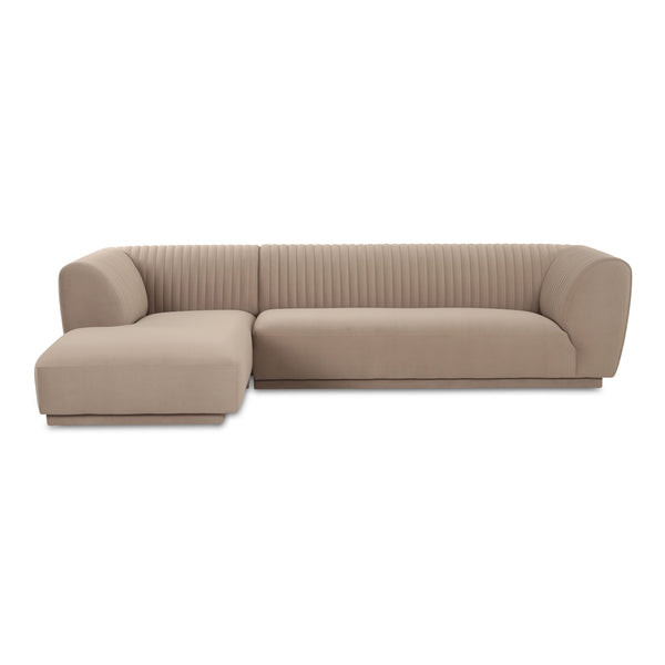 Moe's Home Zandro Sectional Sofa - Luxurious Plush Velvet Upholstery With Elegant Channel Detailing For Comfort Beige Upholstery, 100% Polyester,Plywood Frame Oa-1036-34-l-0