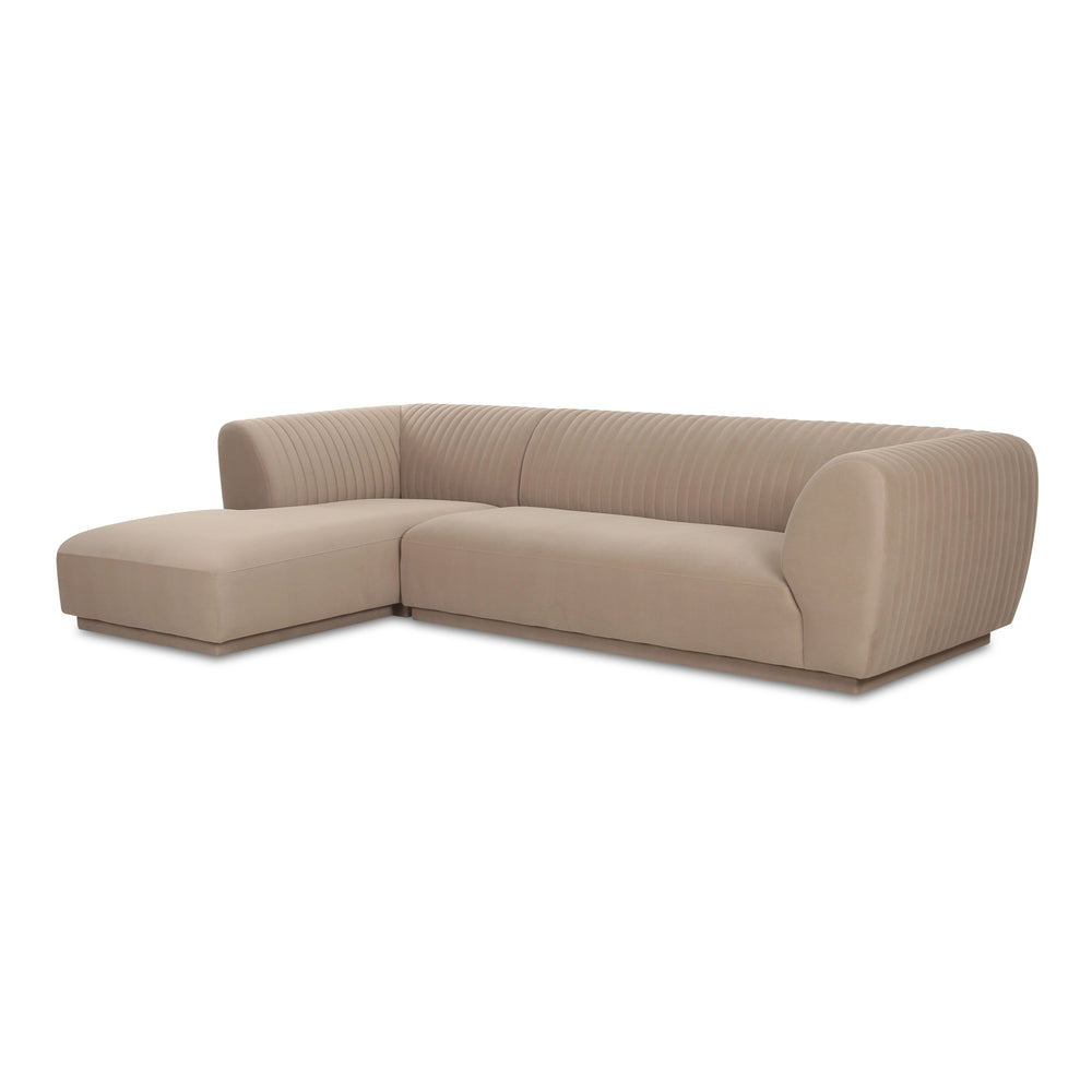 Moe's Home Zandro Sectional Sofa - Luxurious Plush Velvet Upholstery With Elegant Channel Detailing For Comfort Beige Upholstery, 100% Polyester,Plywood Frame Oa-1036-34-l-0