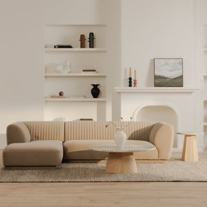 Moe's Home Zandro Sectional Sofa - Luxurious Plush Velvet Upholstery With Elegant Channel Detailing For Comfort Beige Upholstery, 100% Polyester,Plywood Frame Oa-1036-34-l-0