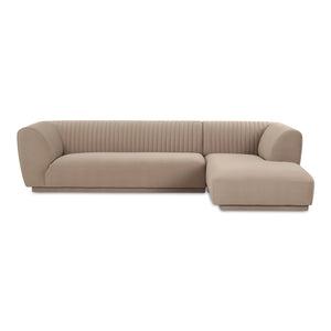Moe's Home Zandro Sectional Sofa - Luxurious Plush Velvet Upholstery With Elegant Channel Detailing For Comfort Beige Upholstery, 100% Polyester,Plywood Frame Oa-1036-34-r-0