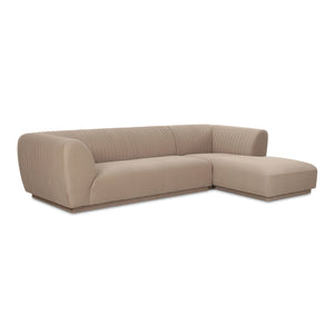 Moe's Home Zandro Sectional Sofa - Luxurious Plush Velvet Upholstery With Elegant Channel Detailing For Comfort Beige Upholstery, 100% Polyester,Plywood Frame Oa-1036-34-r-0