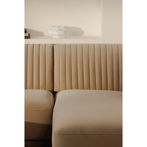 Moe's Home Zandro Sectional Sofa - Luxurious Plush Velvet Upholstery With Elegant Channel Detailing For Comfort Beige Upholstery, 100% Polyester,Plywood Frame Oa-1036-34-r-0