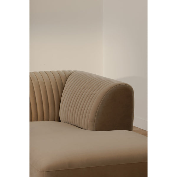 Moe's Home Zandro Sectional Sofa - Luxurious Plush Velvet Upholstery With Elegant Channel Detailing For Comfort Beige Upholstery, 100% Polyester,Plywood Frame Oa-1036-34-r-0