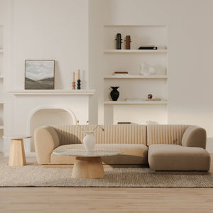 Moe's Home Zandro Sectional Sofa - Luxurious Plush Velvet Upholstery With Elegant Channel Detailing For Comfort Beige Upholstery, 100% Polyester,Plywood Frame Oa-1036-34-r-0