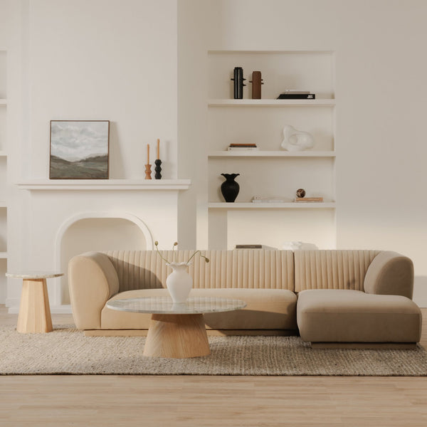 Moe's Home Zandro Sectional Sofa - Luxurious Plush Velvet Upholstery With Elegant Channel Detailing For Comfort Beige Upholstery, 100% Polyester,Plywood Frame Oa-1036-34-r-0