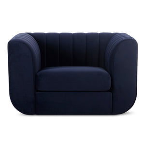 Moe's Home Rosy Lounge Chair - Oversized Art Deco-inspired Comfort With Textured Upholstery For Chic Spaces Blue Upholstery, 100% Polyester,Plywood Frame Oa-1037-19