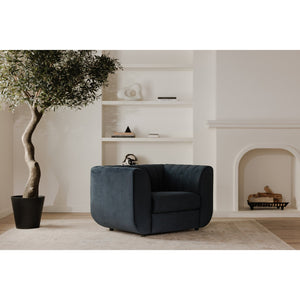 Moe's Home Rosy Lounge Chair - Oversized Art Deco-inspired Comfort With Textured Upholstery For Chic Spaces Blue Upholstery, 100% Polyester,Plywood Frame Oa-1037-19