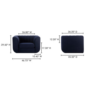 Moe's Home Rosy Lounge Chair - Oversized Art Deco-inspired Comfort With Textured Upholstery For Chic Spaces Blue Upholstery, 100% Polyester,Plywood Frame Oa-1037-19