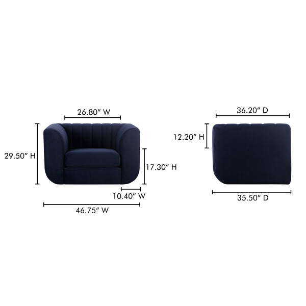 Moe's Home Rosy Lounge Chair - Oversized Art Deco-inspired Comfort With Textured Upholstery For Chic Spaces Blue Upholstery, 100% Polyester,Plywood Frame Oa-1037-19