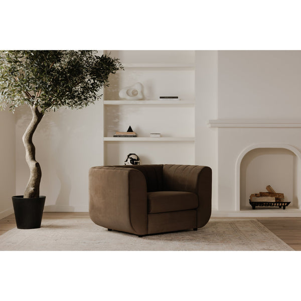 Moe's Home Rosy Lounge Chair - Oversized Art Deco-inspired Comfort With Textured Upholstery For Chic Spaces Brown Upholstery, 100% Polyester,Plywood Frame Oa-1037-20