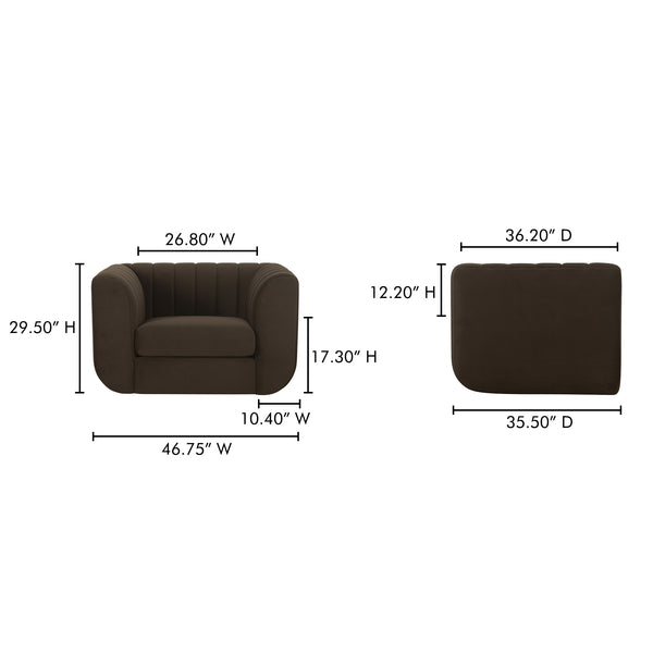Moe's Home Rosy Lounge Chair - Oversized Art Deco-inspired Comfort With Textured Upholstery For Chic Spaces Brown Upholstery, 100% Polyester,Plywood Frame Oa-1037-20