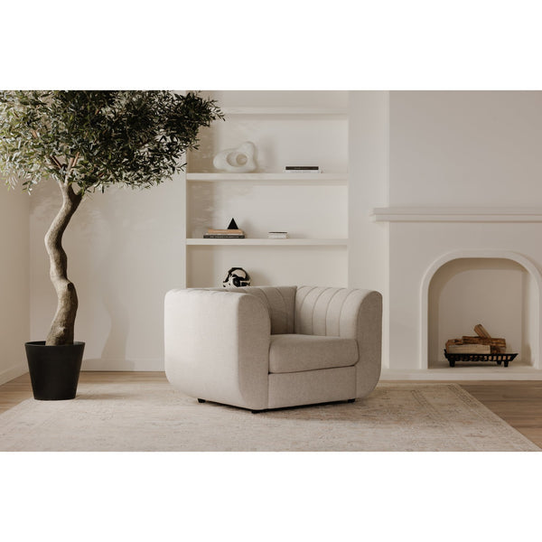 Moe's Home Rosy Lounge Chair - Oversized Art Deco-inspired Comfort With Textured Upholstery For Chic Spaces Beige Upholstery, 100% Polyester,Plywood Frame Oa-1037-34