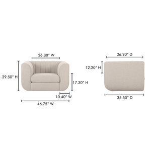 Moe's Home Rosy Lounge Chair - Oversized Art Deco-inspired Comfort With Textured Upholstery For Chic Spaces Beige Upholstery, 100% Polyester,Plywood Frame Oa-1037-34