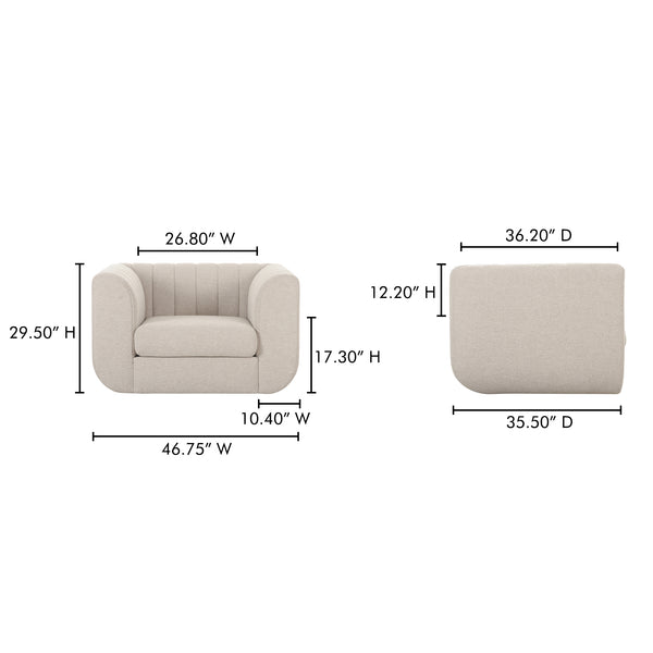 Moe's Home Rosy Lounge Chair - Oversized Art Deco-inspired Comfort With Textured Upholstery For Chic Spaces Beige Upholstery, 100% Polyester,Plywood Frame Oa-1037-34