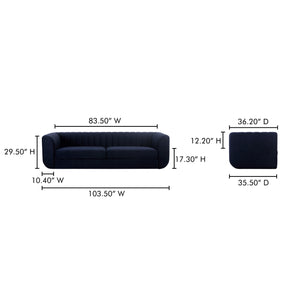 Moe's Home Rosy Sofa - Luxurious Oversized Art Deco-inspired Lounge Seating With Textured Upholstery For 4 Blue Upholstery, 100% Polyester,Plywood Frame Oa-1038-19
