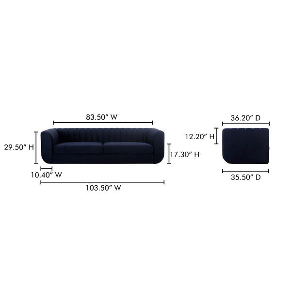 Moe's Home Rosy Sofa - Luxurious Oversized Art Deco-inspired Lounge Seating With Textured Upholstery For 4 Blue Upholstery, 100% Polyester,Plywood Frame Oa-1038-19