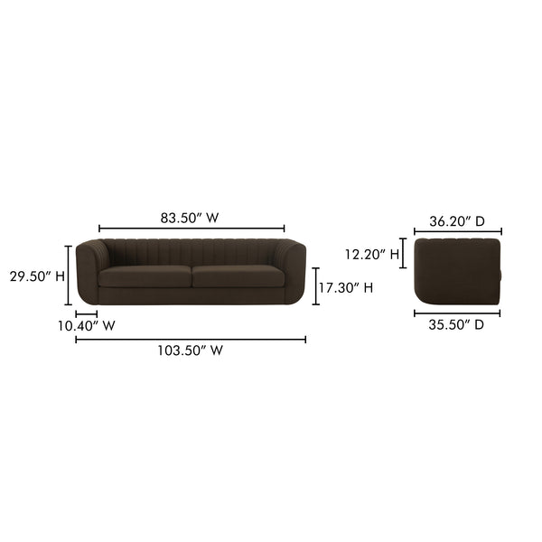 Moe's Home Rosy Sofa - Luxurious Oversized Art Deco-inspired Lounge Seating With Textured Upholstery For 4 Brown Upholstery, 100% Polyester,Plywood Frame Oa-1038-20