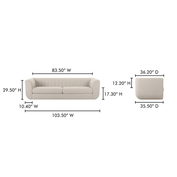 Moe's Home Rosy Sofa - Luxurious Oversized Art Deco-inspired Lounge Seating With Textured Upholstery For 4 Beige Upholstery, 100% Polyester,Plywood Frame Oa-1038-34