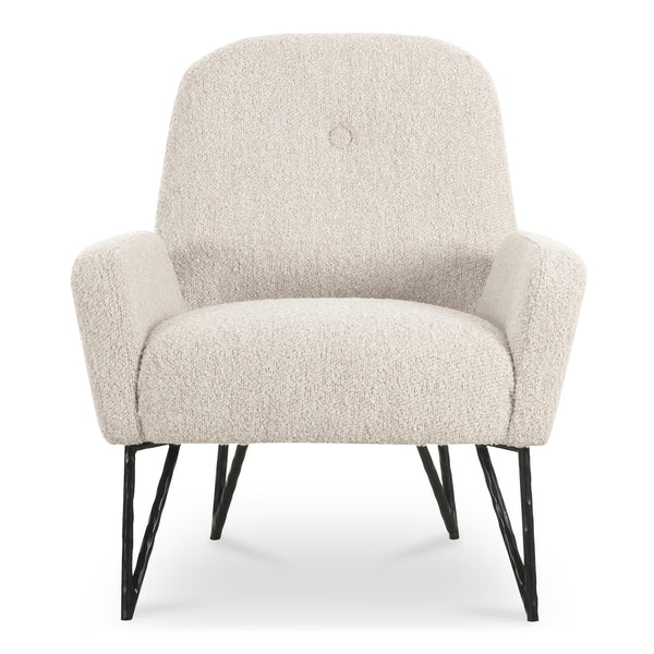 Moe's Home Sienna Vintage-inspired Accent Chair With Plush Boucle Fabric And Hammered Metal Legs For Elegance Beige Upholstery, 90% Polyester,10% Acrylic,Plywood Frame Oa-1041-34