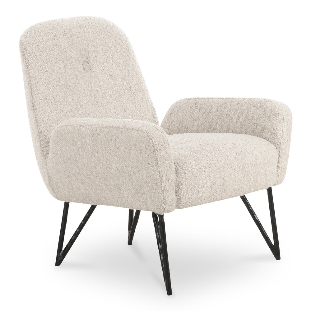 Moe's Home Sienna Vintage-inspired Accent Chair With Plush Boucle Fabric And Hammered Metal Legs For Elegance Beige Upholstery, 90% Polyester,10% Acrylic,Plywood Frame Oa-1041-34